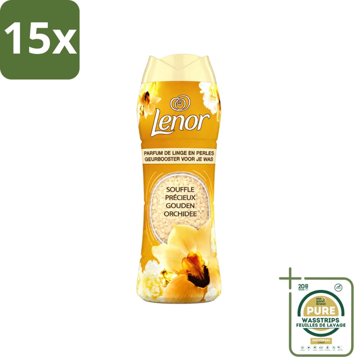 15 x Lenor - Geurbooster - Gouden Orchidee - 22 Wasbeurten - Wasstrips - Geurbooster Was - Geur In Was - Geur In Kleding - Wasgeur - Geur In Wasmachine — afbeelding 1