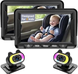 Wkzay Babyautocamera, set van 2 stuks, HD 1080P, 150° groothoek, nachtzicht, instelbaar ledlicht, eenvoudige installatie, babyveiligheid, achterbankbewaking voor autoritten — thumbnail 1