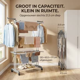Droogrek Staand - Inklapbaar Wasrek met Wielen - Droogtoren 4 Lagen - 24 Meter Drooglengte - 50 kg Draagvermogen — thumbnail 2