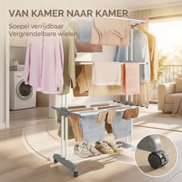Droogrek Staand - Inklapbaar Wasrek met Wielen - Droogtoren 4 Lagen - 24 Meter Drooglengte - 50 kg Draagvermogen — thumbnail 4