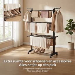 Droogrek Staand - Inklapbaar Wasrek met Wielen - Droogtoren 4 Lagen - 24 Meter Drooglengte - 50 kg Draagvermogen — thumbnail 2