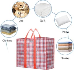 Set van 6 kunststof zakken met ritssluiting, 60 x 50 x 20 cm, opvouwbare organizer met ritssluiting, herbruikbaar, groot kledingrek met handvat, voor opslag, winkelen — thumbnail 4