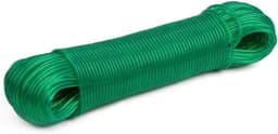 Waslijn voor buiten, met kunststof gecoat waskoord, robuuste stalen kabel, scheurbestendig waskoord met kern voor huis, tuin, reizen, camping, 50 m, groen — thumbnail 1