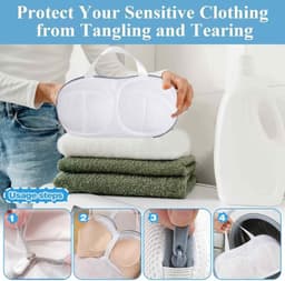 Set van 2 waszakken voor bh's en 2 netwaszakken - Ademend en duurzaam - Bescherming en organisatie voor lingerie en delicate kleding - Afmetingen: 34,5 cm en 40,5 cm — thumbnail 2