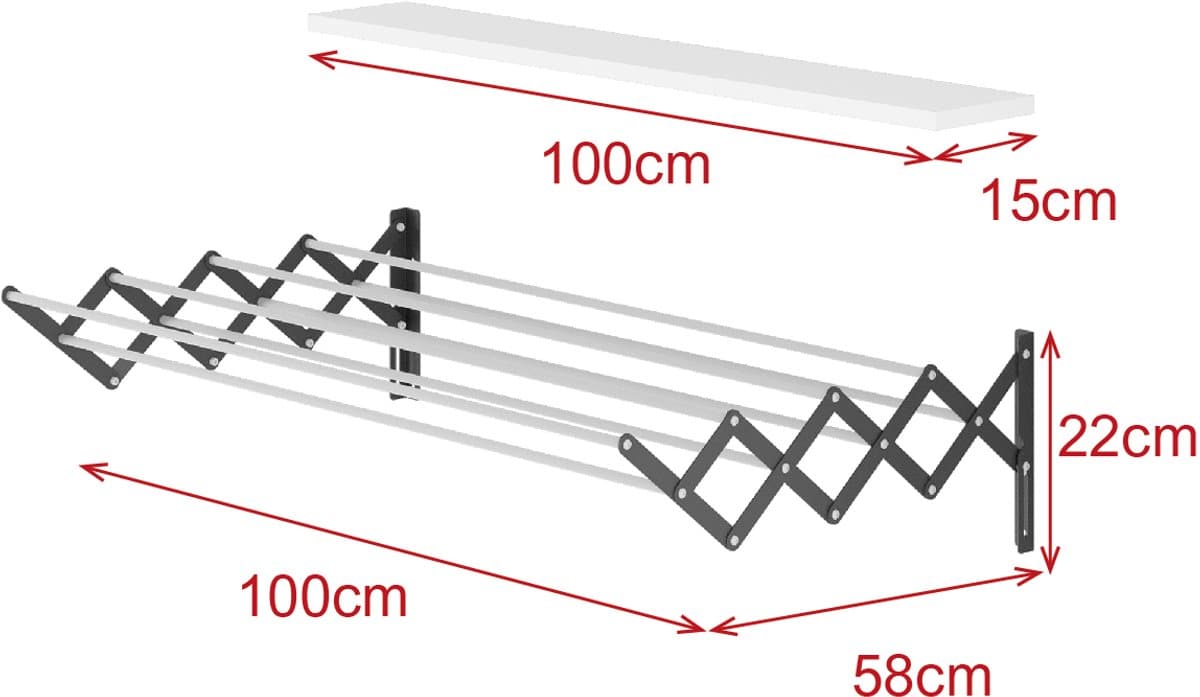 LUNOR - Droogrek - Uittrekbaar - Wandmontage - Antraciet - 100 cm — afbeelding 1
