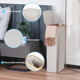 Wasmand met deksel 63L - Smalle Lichtgrijze Schoonmaakoplossing voor Uw Huis — thumbnail 3