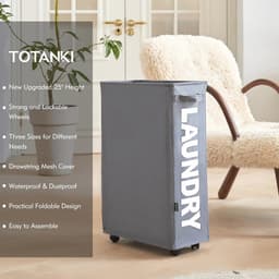 Mobiele Wasmand met Wielen en Handgrepen - Opvouwbare Organizer voor Kleding (Grijs, M) — thumbnail 2