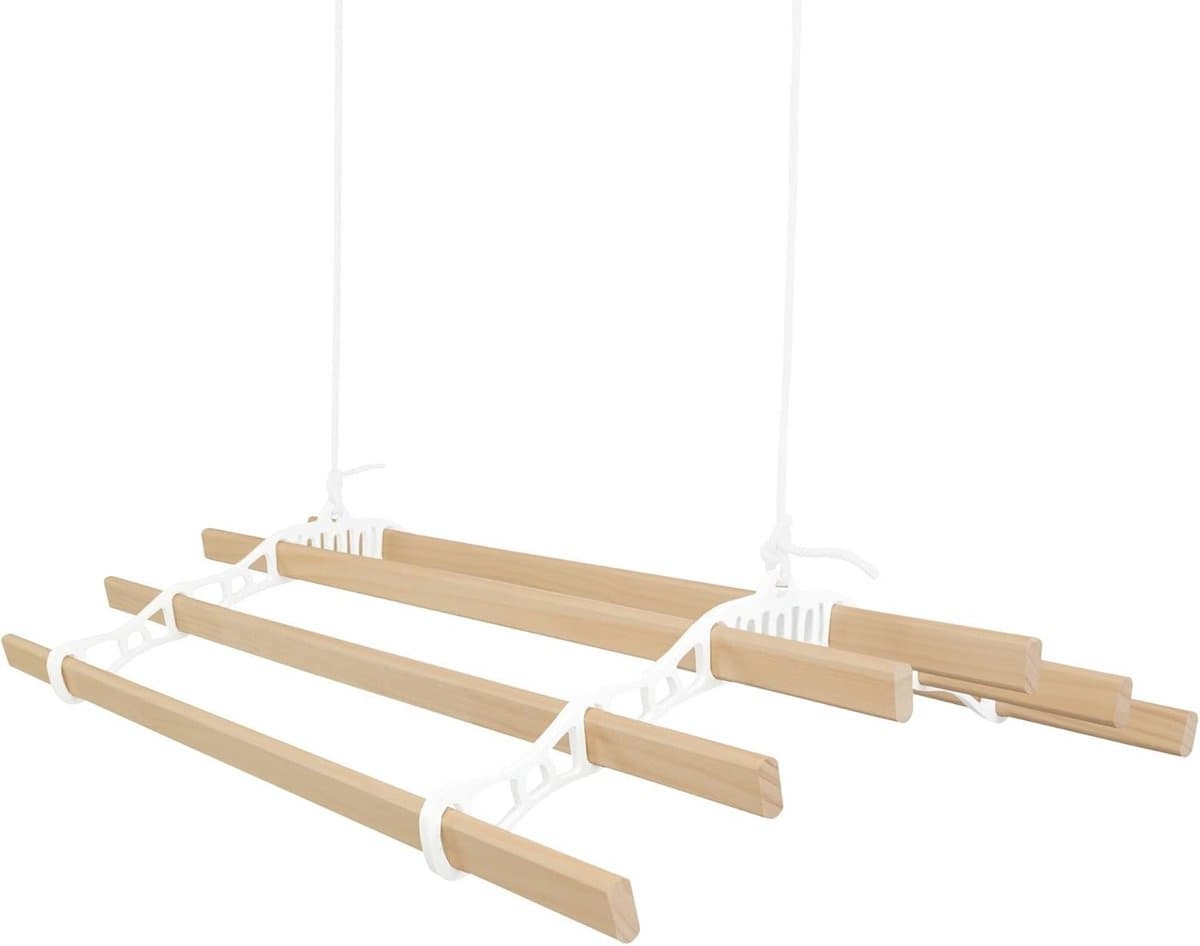 Plafond Kledingdroger met Katrol 6 Latten 0.9m Wit - Ruimtebesparend en Duurzaam Droogrek — afbeelding 1