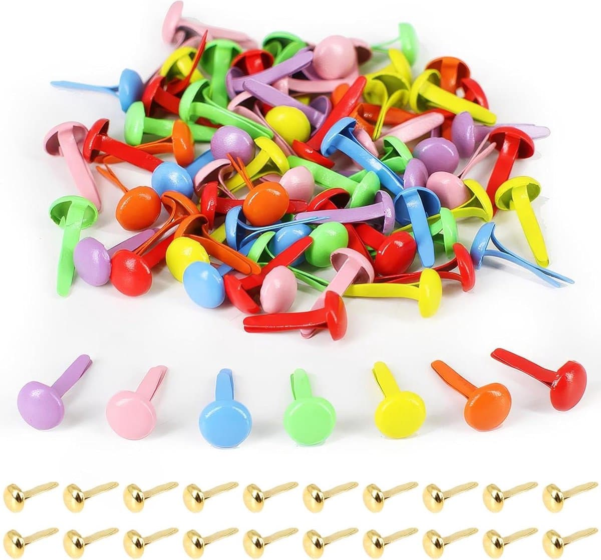120 stuks mini brads voor scrapbooking en papierklemmen - metaal - patroonzakklemmen - ronde kopklemmen-paddestoelvormige klemmen - patroonklemmen voor knutselen - splinten - decoratieve klemmen - school- en kantoorbenodigdheden — afbeelding 1