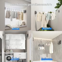 Ynkkvre - Waslijn - Wasdraad - Uittrekbare Waslijn - Wanddroogrek - Stalen Gevlochten - Anti-doorhang Ontwerp - Maximale Lengte 4,6 Meter - Draagvermogen tot 18 kg - Roestvrij Stalen Kabel - Eenvoudige Installatie — thumbnail 5