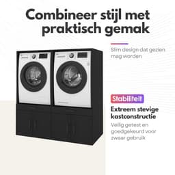 Wasmachinekast Dubbel 134x145x67cm | Ruimtebesparend & Super Stevig | Met Uitschuiflade | Voor Wasmachine en Droger | Zwart Eiken — thumbnail 3