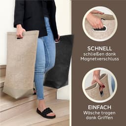 TULENO® XL wasverzamelaar van vilten stof, waszak met handgrepen afsluitbaar, grote wasmand, opvouwbaar, als waszak en verzamelaar voor vuile was, beige — thumbnail 5