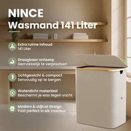 Nince Wasmand - 2 Vakken - 141L - Met Deksel - Wassorteerder - Uitneembare Waszakken - Bamboe - Opvouwbaar - Beige — thumbnail 2