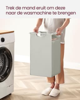VASAGLE - Wasmand - 114 liter - 3 compartimenten - wasmeubel / wasverzamelaar met plank - Oxford-stof - verwijderbaar metalen frame - 3 x 38 L - 92,5 x 33 x 72 cm - wit — thumbnail 5