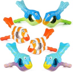 Allecta - Set van 6 cartoon vis handdoekklemmen - Kunststof wasknijpers voor strandstoelen, wasgoed, badhanddoek — thumbnail 1