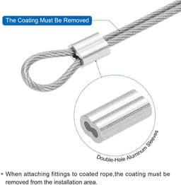 Cosensi - Metalen kabel van roestvrij staal 304 197 ft (60 m) - 3/64 inch (1 mm) met vinylcoating - inclusief 20 aluminium hulzen - voor wasrek en optillen - wit — thumbnail 2