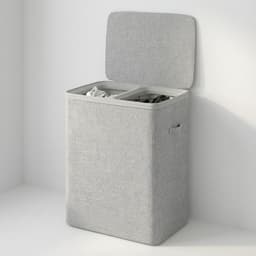 MAZAZU Wasmand met 2 Vakken - 100 Liter - Wassorteerder met Deksel - Uitneembare Waszakken - Lichtgrijs - Opvouwbare Wasbox voor Badkamer & Slaapkamer - 56×40×67 cm — thumbnail 1