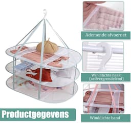 QTTVBTNA - Droogmand - 3-Laags Mesh Droognet - Leg plat om te drogen - Voorkomt vervorming van kleding - Hangende droogrek - Opvouwbaar - Groen - 78x61cm - 1 stuk — thumbnail 5