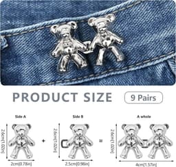 9 Paar Verstelbare Jeansknopen Pinnen voor een Strakkere Taille - Zilveren, Gouden en Zwarte Clips — thumbnail 3