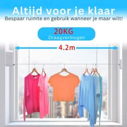 SNJY® Waslijn Uittrekbaar - Drooglijn Oprolbaar - Roldrooglijn - 2 x 4,2m - Wit — thumbnail 4