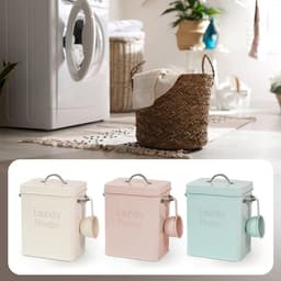 Waspoeder voor wasmiddel, box, wasmiddelbox met doseerlepel en schep, waspoederdoos, metalen opbergdoos, 4 liter, poeder opbergdoos (roze) — thumbnail 5