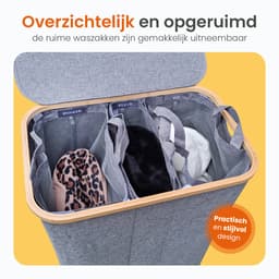 Goliving Wassorteerder 3 Vakken - 150L - Opvouwbare Wasmand Met Deksel - 3 Uitneembare Zakken Met Kleurlabels - 57 x 37 x 66 cm - Grijs — thumbnail 2