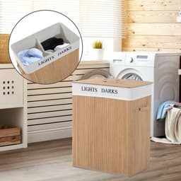 HOMCOM 100 l wasmand wasbox waskorf wassorteerder 2 x vak bamboe 850-020 — thumbnail 5
