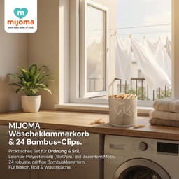 Wasknijpermand 18 x 17 cm – met 24 bamboeclips – lichte polyester stof in beige – voor balkon, badkamer en bijkeuken — thumbnail 4