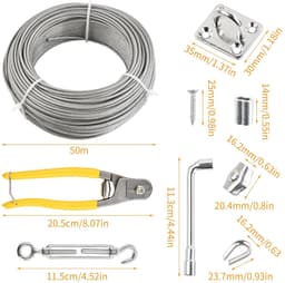 SnelShoppen - 67-delig buitenwaslijn set, 50 m spankabels met 20 ringen, 4 vierkante haken, 4 spanners, roestvrijstalen wasrek voor buiten, ideaal voo — thumbnail 4