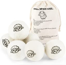 SnelShoppen - Set van 6 Wasdroger Ballen, Hypoallergene Nieuw-Zeelandse Wol, Natuurlijke Wasverzachter, Dons Ballen met Opbergtas, Ideaal voor Droger — thumbnail 1