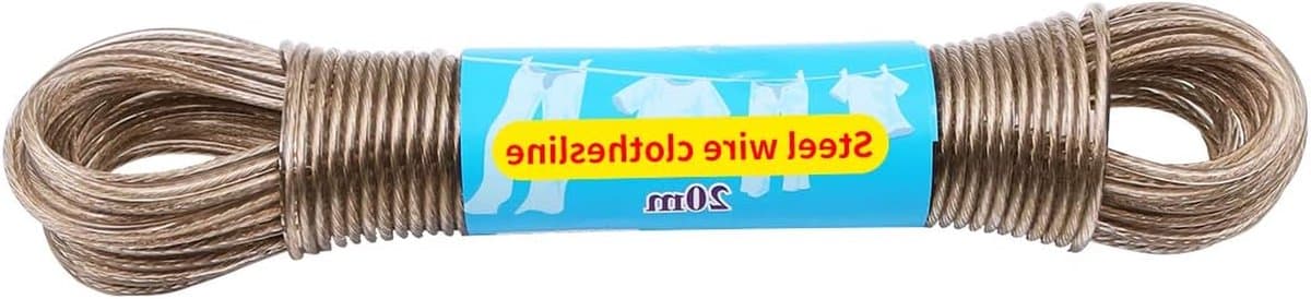 Waslijn Touw - Drooglijn Outdoor - Kleding Drogen - Sterke Staalkern - 20 Meter - Transparant — afbeelding 1