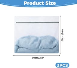 3 stuks waszakken voor wasmachine, 60 x 60 cm, wasnetten, waszakken met honingraatstructuur voor fijne was met ritssluiting, grote waszakken van netstof, voor kousen, jassen, mantels, dekens — thumbnail 3