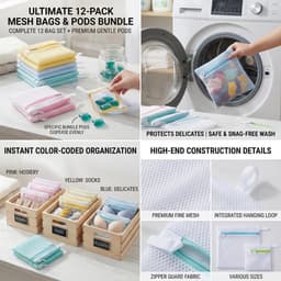 10 Kleine Waszakken voor Wasmachine, 13 x 12 cm Wasnet met Honingraatstructuur en Verborgen Rits, Fijne Was Organizer voor Sokken Lingerie Reizen en Opbergen — thumbnail 5