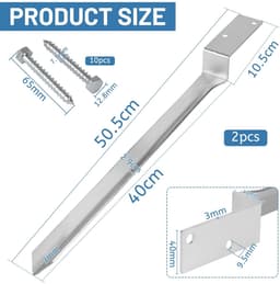 Dailygoods- Grondankers - Set van 2 - Thermisch verzinkt staal - Bodemhuls 4 x 50 cm - L-vorm - Geschikt voor houten palen - Weerbestendig - Paalankers — thumbnail 5