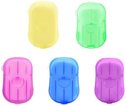 Dailygoods- Papierzeep 5 Stuks - Draagbare Mini-zeepblaadjes - Kunststof Doos - Zeeppapier - Ideaal voor Camping - Lichtgewicht en Handzaam - Zeepbladen — thumbnail 1