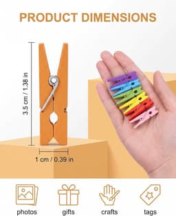 Wasknijpers van natuurlijk hout, kleurrijk, 80 stuks, doe-het-zelf decoratie, foto's, scrapbooking, kaarten, etiketten, cadeaupapier, knutselen, creatieve clips om op te hangen (3,5 cm) — thumbnail 2