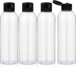 4 stuks 200 ml reisflessen met flipdop, lege dispenser, plastic fles, navulbare flessen voor shampoo, lotion, cosmetica (transparant) — thumbnail 1
