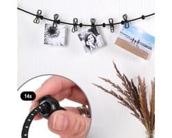Reiswaslijn Set - Zwart - Verstelbare Lengte tot 350 cm - Inclusief 12 Clips - Voor Kamperen en Reizen