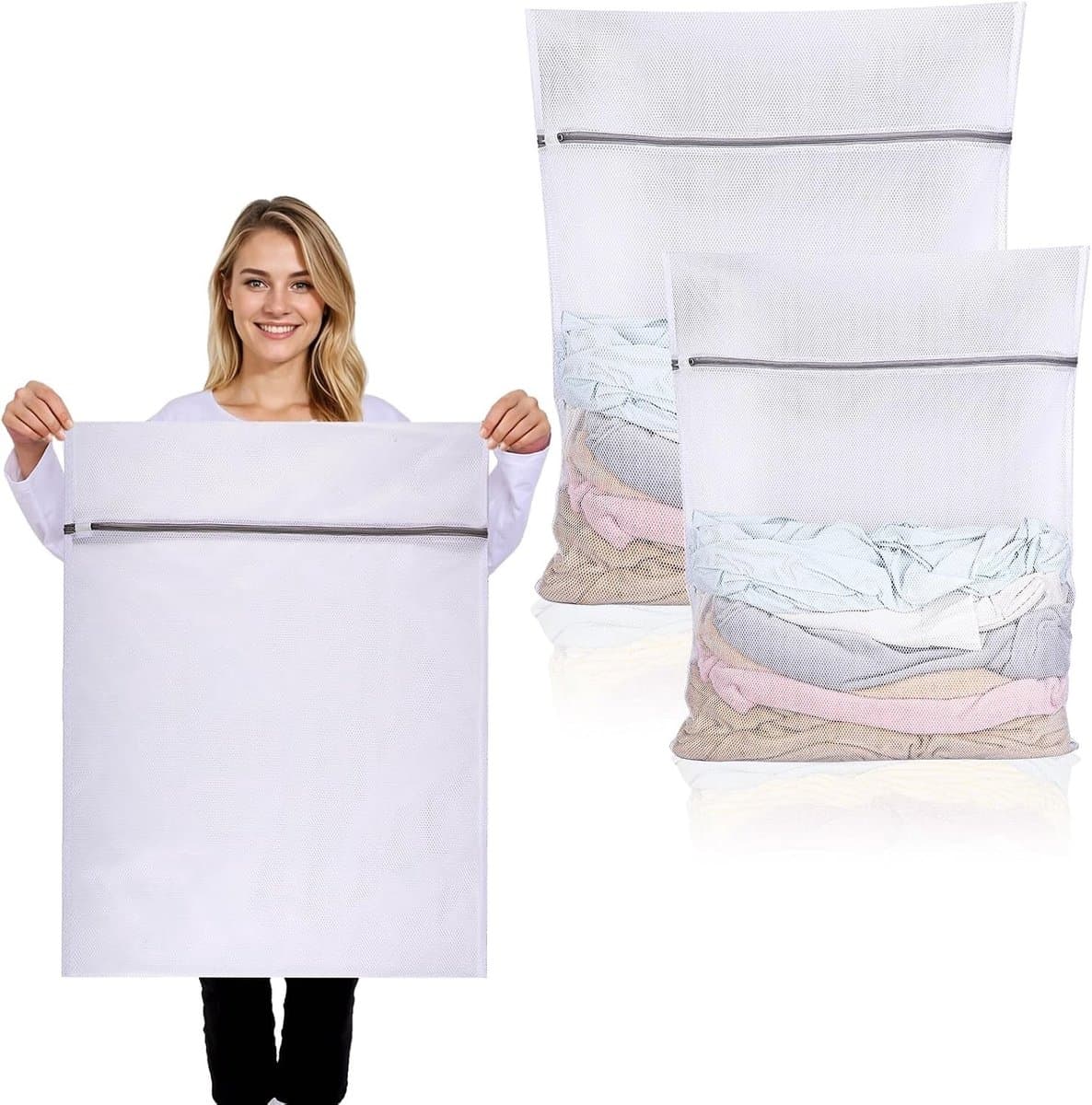 Wasnetjes met ritssluiting - Wit - Polyester herbruikbaar wasnet voor wasmachine - Voor diverse kledingstukken — afbeelding 1