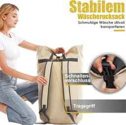 SnelShoppen - Waszak XXL 115 liter, Vuile Was Tas met 2 Gevoerde Schouderbanden, Opvouwbare Opbergzak, Kledingtas voor Reizen, Plunjezak en Rugzak in — thumbnail 5