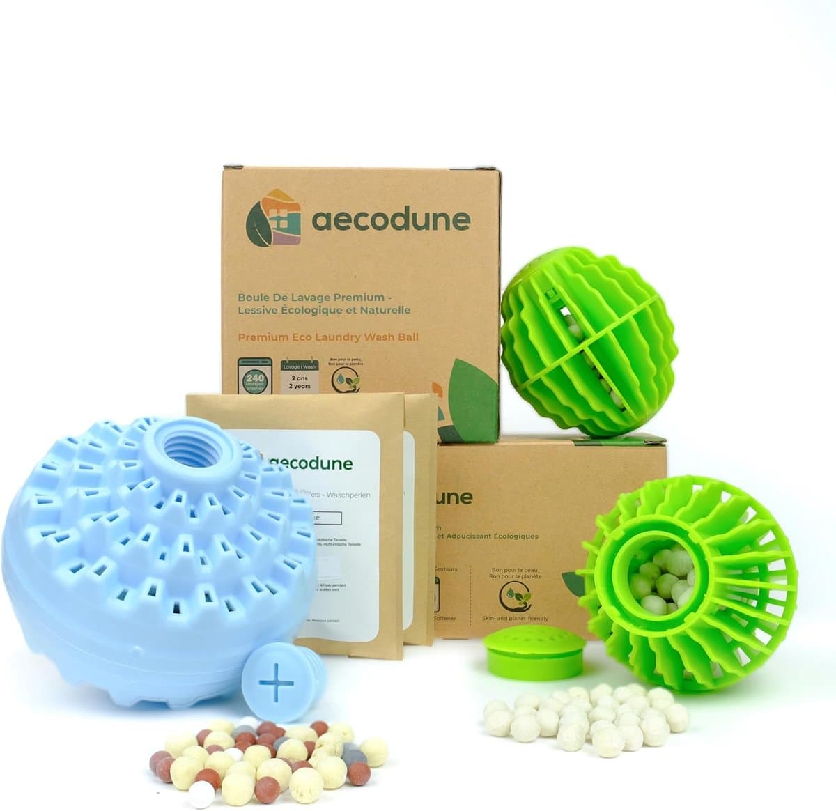 SnelShoppen - Aecodune Ecologische Wasballen Set + Droogballen - 240 Wasbeurten met Jasmingeur - Duurzaam en Besparend voor Wasmachine en Droger — afbeelding 1