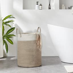 Wasmand - Vuilnismand - Opbergmand - Wasmand van touw - Opvouwbaar - Diameter 38 cm - Hoogte 50 cm - Bruin — thumbnail 2