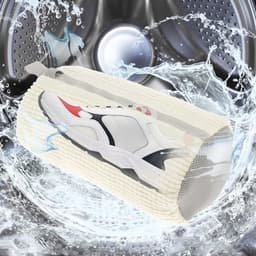 Set van 2 Schoenwaszakken - Wasmachine - 39 x 19 cm - Schoenentas - Waszak met Rits - Herbruikbare Schoenen - Waszak voor Schoenpoetsen - 2 Stuks - Wit — thumbnail 2