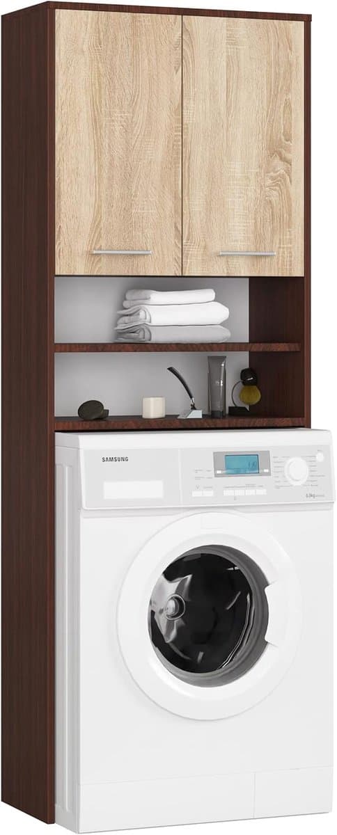 Wasmachinekast Ophangen - Badkamerkast Opbergkast - Ruimte Besparen - Standaard Maten - 64 x 180 cm - Zwart Beige — afbeelding 1