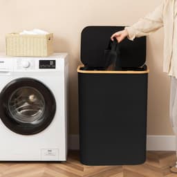 SnelShoppen - Wasmand met 3 vakken, 180 liter, opvouwbare wasverzamelaar met deksel, uitneembare waszak en schoenenwaszak voor efficiënt sorteren en o — thumbnail 3