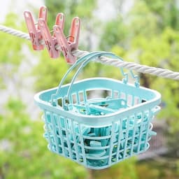 Wasknijpers mand - 30 kunststof wasknijpers - antislip - kleurecht - sterke klemkracht - kleding - sokken - poppen - levensmiddelen - foto's - groen. — thumbnail 4