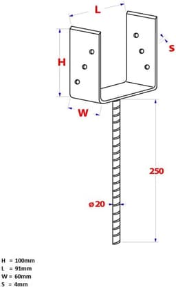 Instortanker Palen - U-anker Beton - Stevig Verankeren - Vuurverzinkt Staal - 9 x 9 cm - Natuurlijk — thumbnail 2