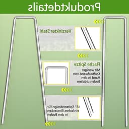 Set van 100 Grondankers/Pegs voor Tuin, Onkruiddoek en Tent - Roestbestendige U-vormige Ankers, 200 mm x 40 mm x Diameter 2.5 mm, Ideaal voor Stabiliteit en Bevestiging — thumbnail 3