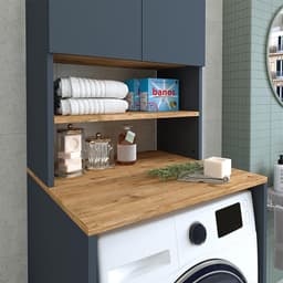 Wasmachinekast - Wastoren Omkasting - Badkamer Organiseren - Onderhoudsvriendelijk Oppervlak - 65 x 181 x 60 cm - Antraciet Eiken — thumbnail 4