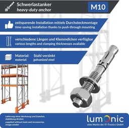Zwaarlastanker M10 - Metaalanker Boutanker - Bevestigen van Constructies - Gegalvaniseerd Staal - M10 x 90mm - Verzinkt — thumbnail 5